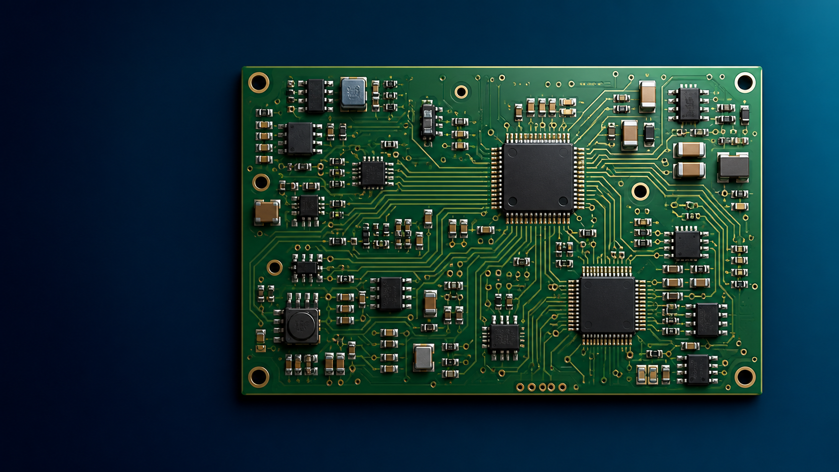 電子部品と配線パターンを配置したPCBレイアウトのイメージ