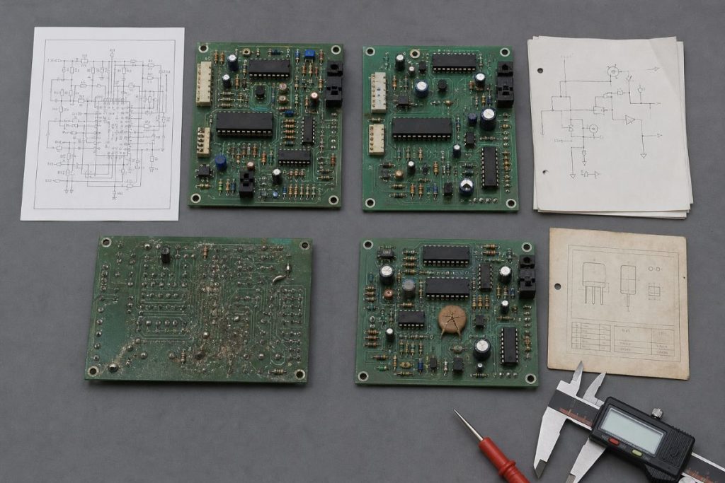 回路図と現物の電子基板のイメージ