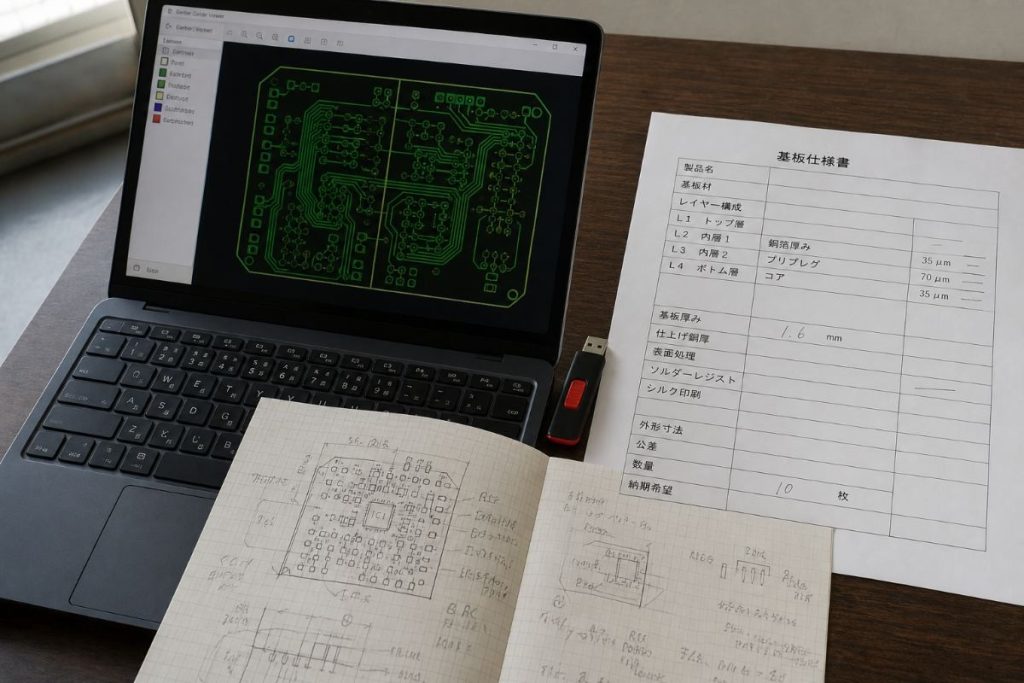 ガーバーデータと基板の仕様書のイメージ